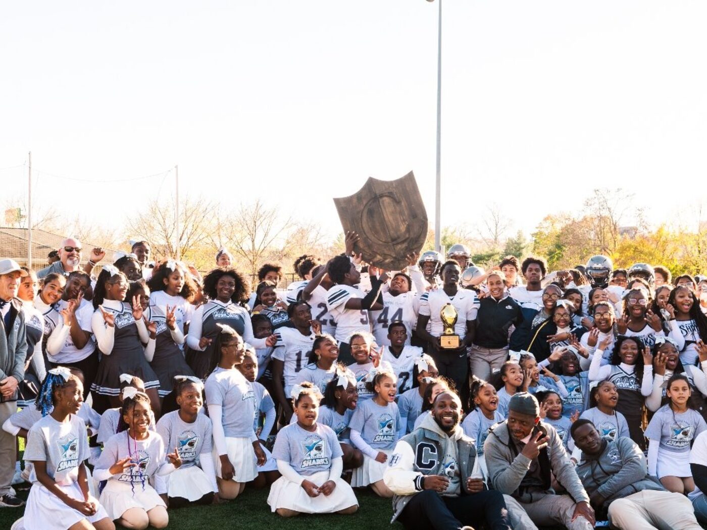 Capital Prep students, cheerleaders and athletes celebrating a championship