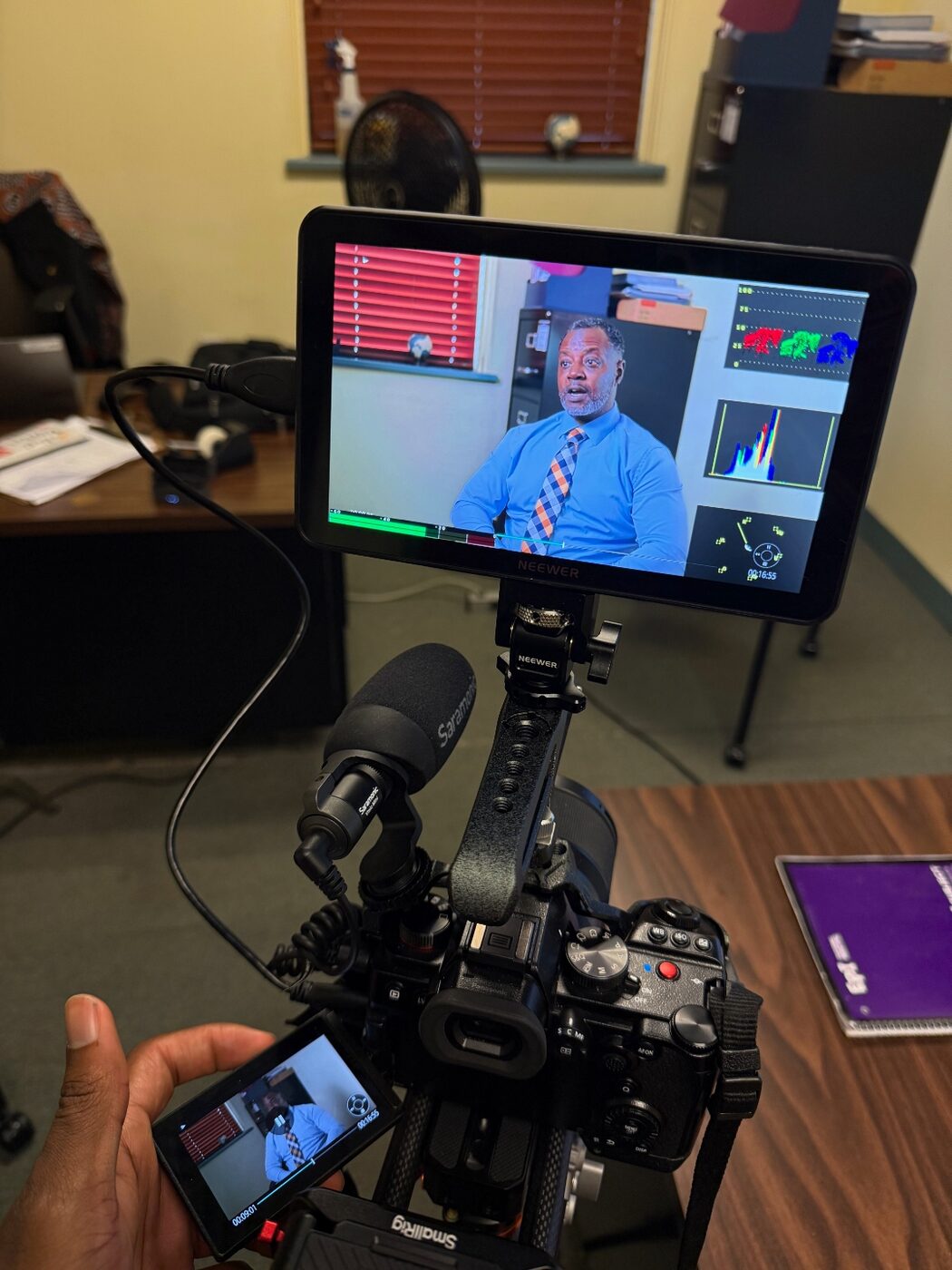 Second angle from behind the scenes of the Kyle Perry interview